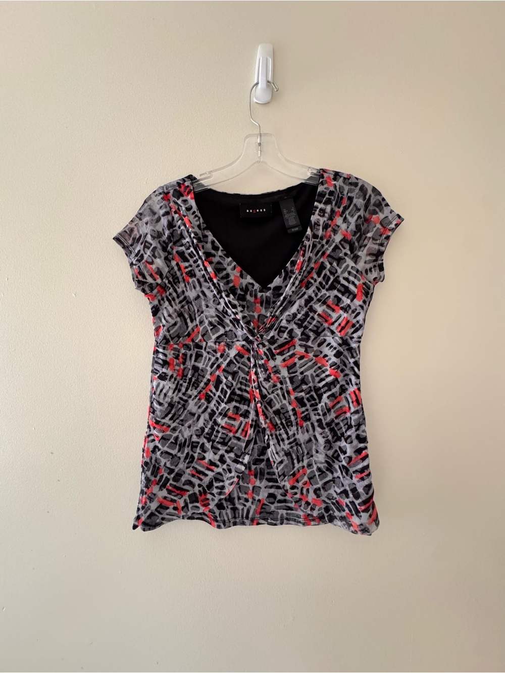 Axcess Abstract Print Twist Front Blouse Size Small Y2K Mesh Top